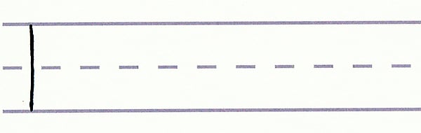 gothic script - thin downward stroke