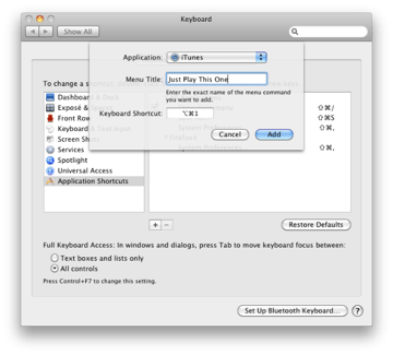 Setting a Keyboard Shortcut