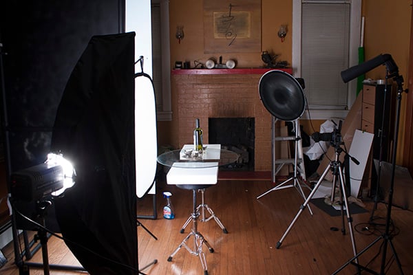 Chardonnay setup with silver serving set.