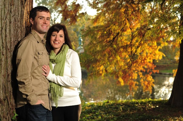 The umbrella setup I use works pretty well at matching the look of the sun as you can see in this image from an engagement shoot.