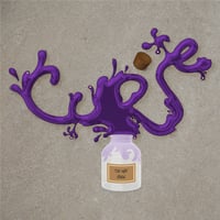 Crea una ilustración de un tarro y un efecto de texto púrpura salpicado