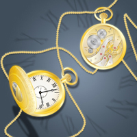 Dibuja un reloj de bolsillo dorado - Completo