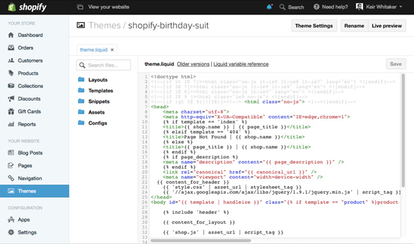 Themes can be edited via the online editor